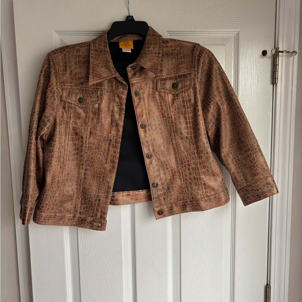 Ruby Rd. Brown Croc-Embossed Leather Jacket - Picture 1 of 3